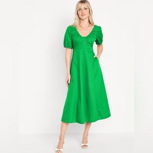 Old Navy Green Puff Sleeve Midi Dress